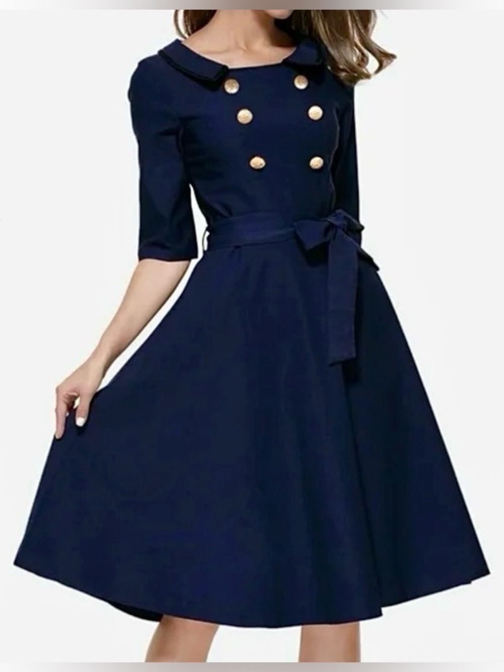NWT retro sailor dress rockabilly navy blue Peter Pan collar preppy